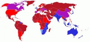 mapa de países dónde se conduce por la izquierda